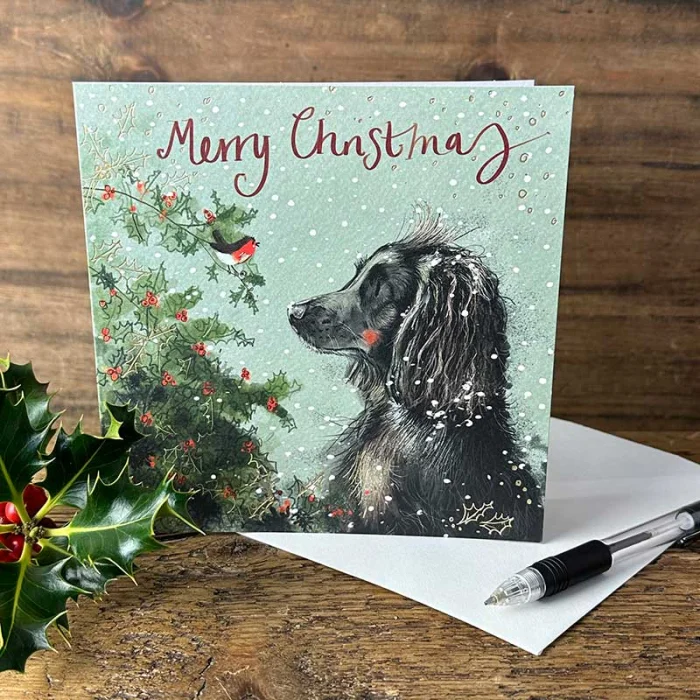 Spaniel and Holly Christmas Card (XS128), prianie