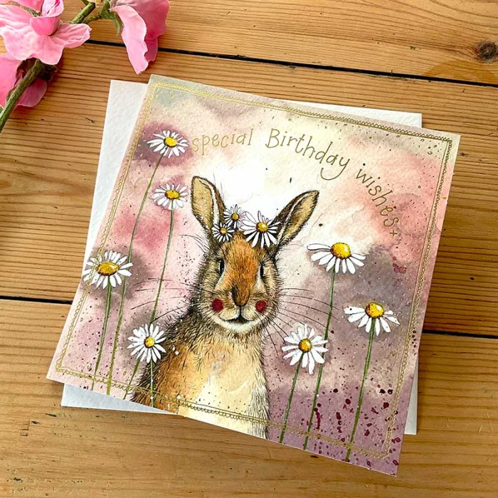Special Birthday Wishes Rabbit and Daisies Card (S462), prianie