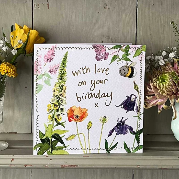 Bee and Foxglove Birthday Card (S529), prianie