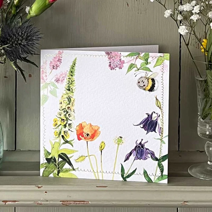 Bee and Foxgloves Blank Card (LS196), malé prianie