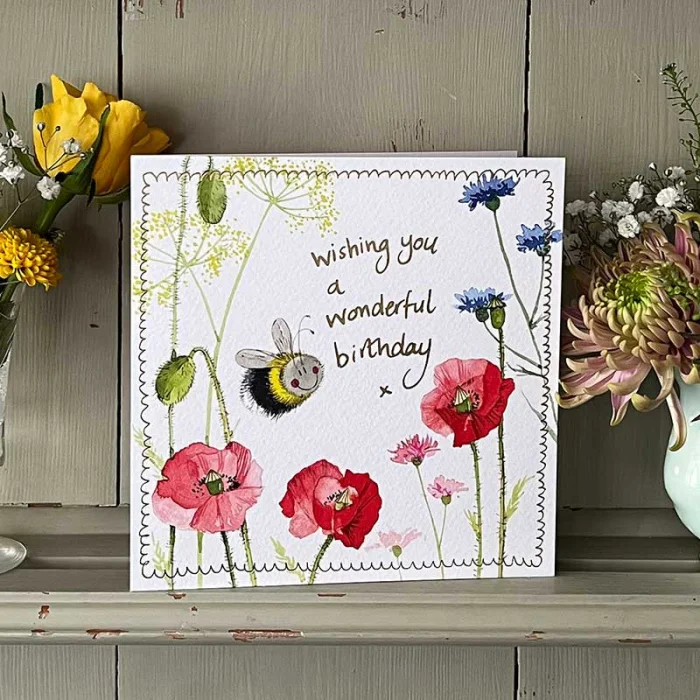 Bee and Poppies Birthday Card (S521), prianie