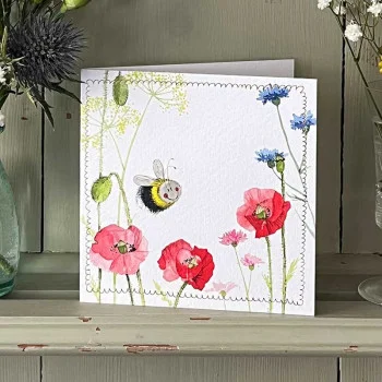 Bee & Poppies Blank Card (LS195), malé prianie