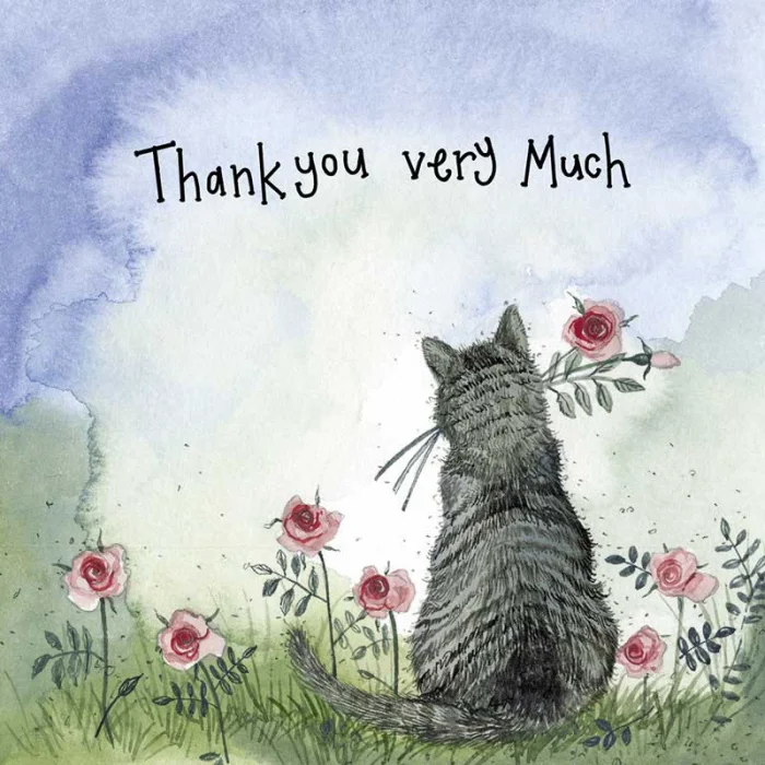 Cat and Roses Thank You Card (LS171), malé prianie