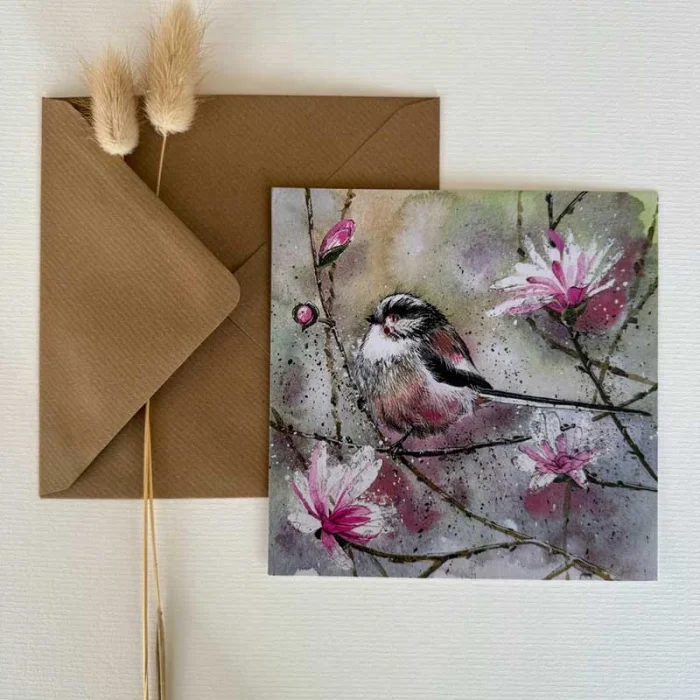 Long Tailed Tit and Magnolia Blank Card (AC855), prianie