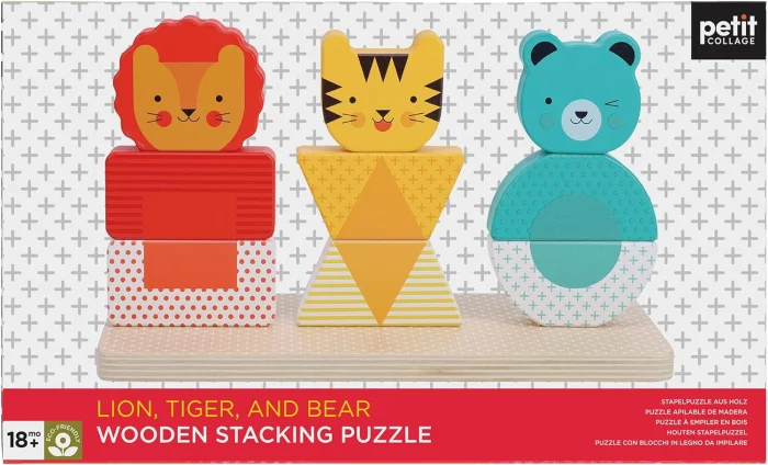 Lion, Tiger, and Bear Wooden Stacking Puzzle, drevená skladačka