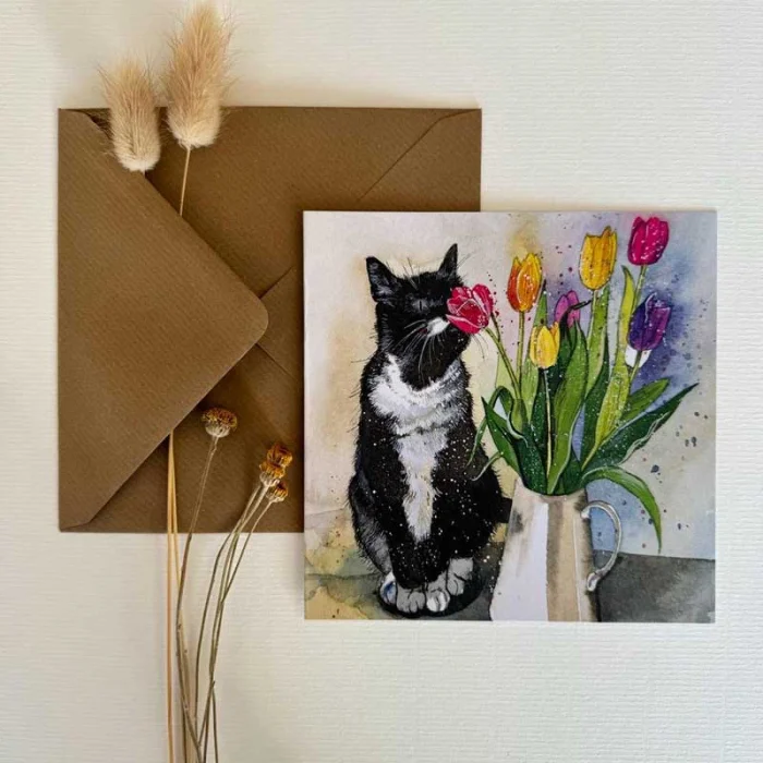 Smell the Flowers Cat Blank Card AC867, prianie