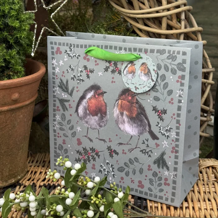 Christmas Robins / medium (XMB11), darčeková taška