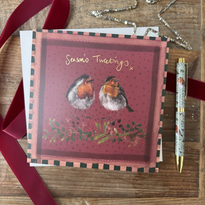 Two Robins Christmas Card (XS174), prianie