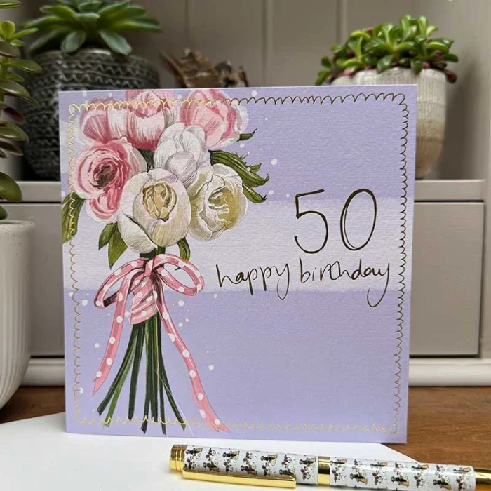 50th Flower Bow Birthday Card (S590), prianie