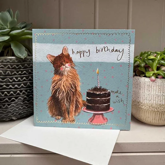 Cat and Chocolate Cake Birthday Card (LS214), malé prianie