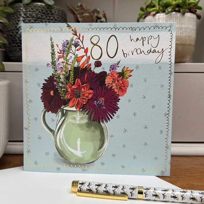 Floral Jug 80th Birthday Card (S593), prianie