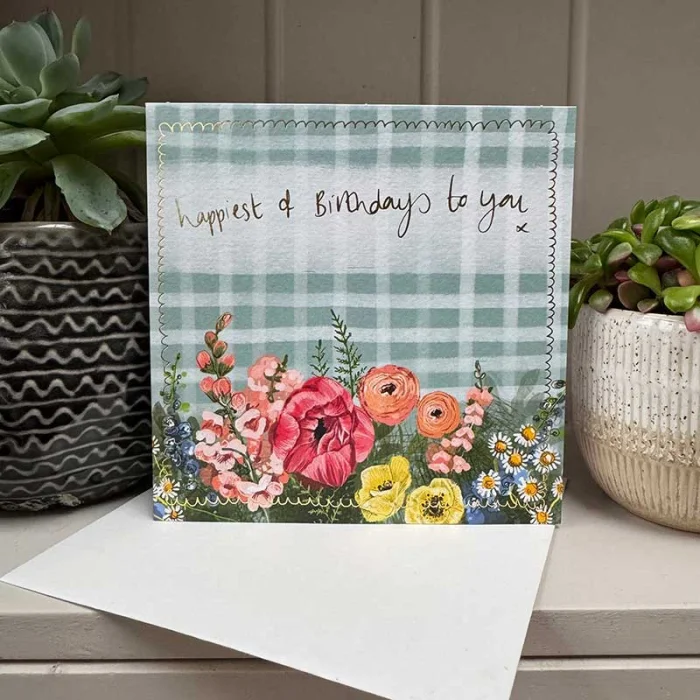 Flower Checks Birthday Card (LS213), malé prianie
