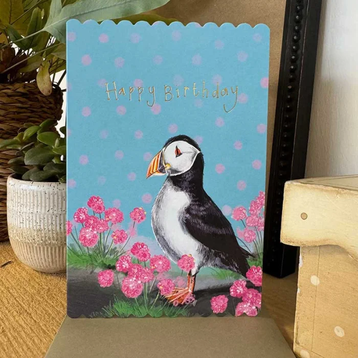 Puffin and Thrift Birthday Card (DC21), prianie