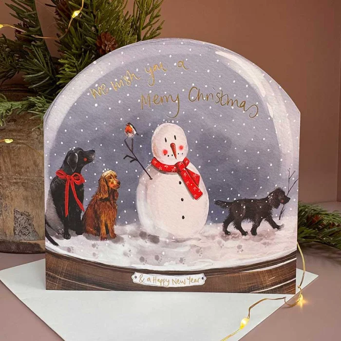 Dogs and Snowman Snow Globe Card (XG06), prianie